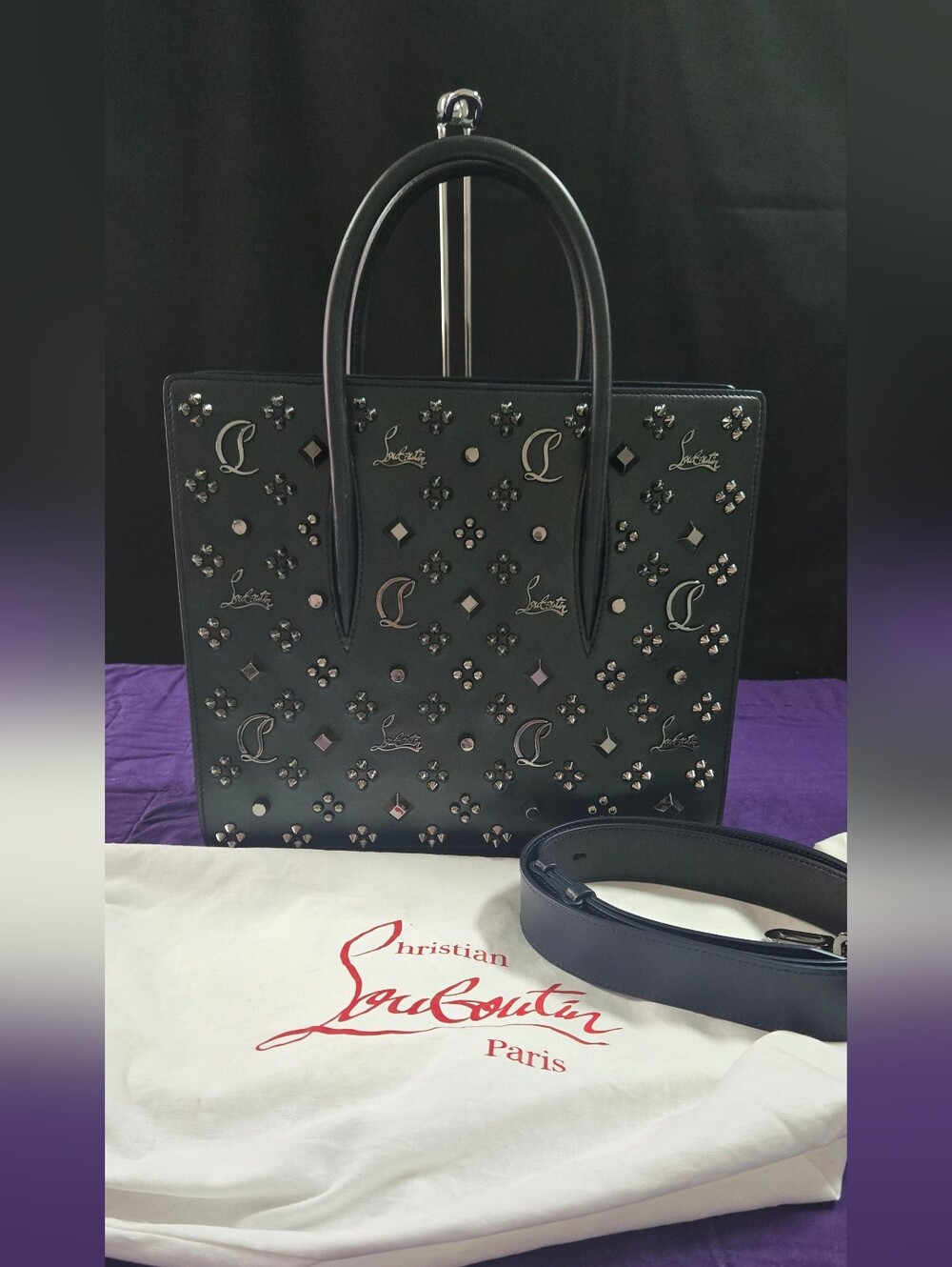 NWOT Rare Christian Louboutin Paloma Iridescent Blue Medium Perle Leather Tote - Picture 3 of 16